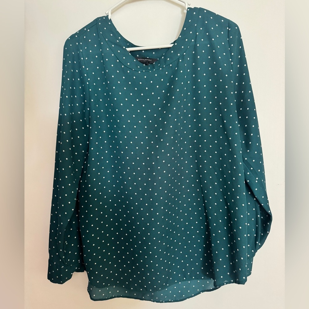 Banana Republic Women’s Teal Polka Dot Long Sleeve Blouse